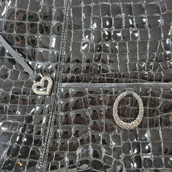 Brighton Black Croc Embossed Patent Leather Shoulder Bag Hobo Silver Tone - Picture 12 of 16